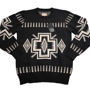 Chaser Aztec Southwestern Sweater Womens L‎ Black White Geometric Knit Pullover